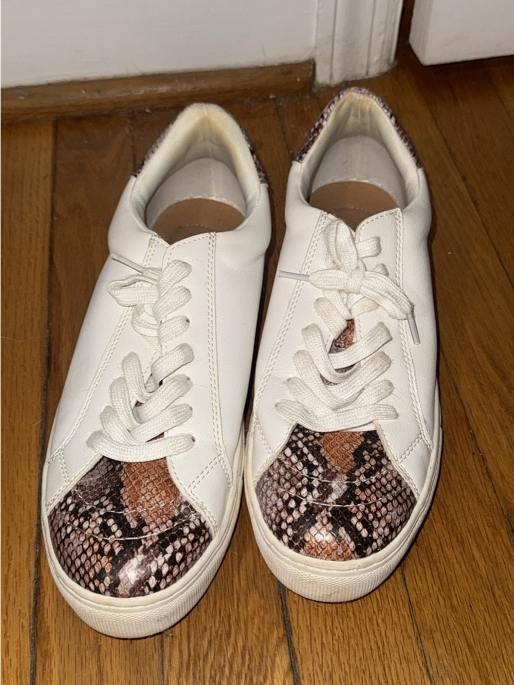 Universal Thread Women's White Sneakers with Brown Snake Print Toe